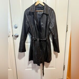 Vintage Black Leather Trench Coat